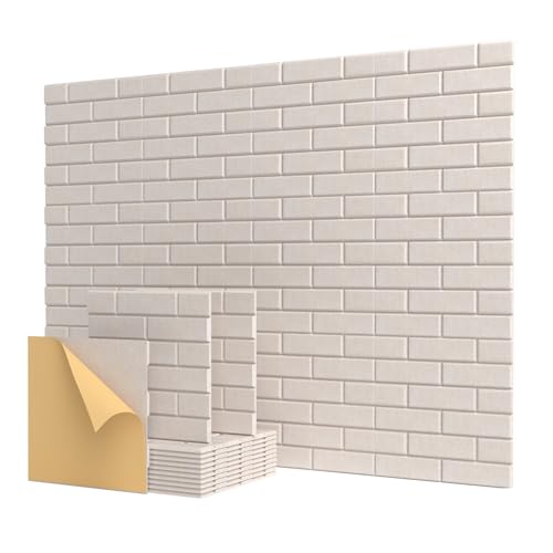 Kuchoow Soundproof Wall Panels, Sound Proof Panels for Wall,12 Pack Acoustic Panels Sound Absorbing Self Adhesive, Brick Acoustic Wall Panels for Home, Room, Ceiling, 12"×12"×0.4", Beige