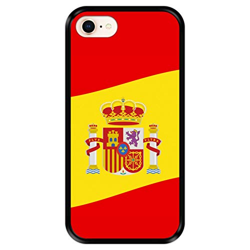 Funda Negra para [ Apple iPhone 7-8 - SE 2020 ] diseño [ Ilustración 2, Bandera de España ] Carcasa Silicona Flexible TPU
