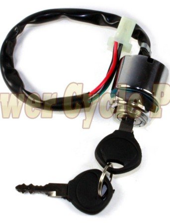 TKIgnition Key Switch, Black, Push Button, Key, Manual, Panel Mount, 4-Way, 12V DC, Normally Open, Metal, 4 Wire, Wire Leads, 4 Positions, Scooter Parts Palace, 250CC Go Kart ATV Quad Lock New