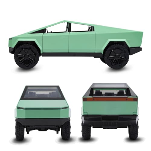 Image of Sasbsc Toy Trucks For Boys Cybertruck Model Green Pickup Truck 1 /24 Diecast Metal Toy Cars With Sound And Light For Kids Age 3 Year And Up
