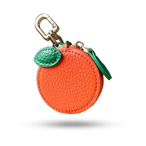 Image of 2.36 x 2.36 Inch Orange Fruit Bag Charm Cute Mini Coin Purse Keychain,Mini Leather Coin Pouch Change Purse for Backpack Decoration,Coin Orange Wallet Gifts for Girl Women