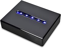Vista 5 de Pedestal de 5 luces LED – Base programable de satén negro mate con alimentación AC/USB – para arte de cristal 3D – Trofeo, Orbe y bases de luz