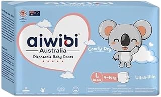 Aiwibi Ultra Thin Comfy Baby Diaper Pants Size 4 (Large, 9–14kg) – Super Soft & Anti-Irritation, High Absorption, 360° Stretch Waistband – 44 Count