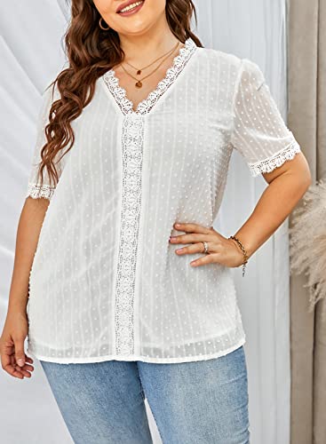 Eytino Womens Plus Size Tops Casual Summer Short Sleeve V Neck Lace Crochet Chiffon Blouses Shirts(1X-5X)4