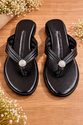 Image of Women Stylish Toe Ring Flats | Cushioned Comfort Slip-On Sandals | Anti-Slip Daily Wear| Lightweight Casual Footwear KS913