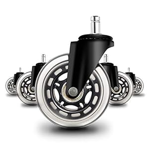 Anyke Fluisterstille bureaustoelwieltjes, premium wieltjes voor harde vloeren, geschikt voor alle vloeren, 5 set 3″10mmX22mm