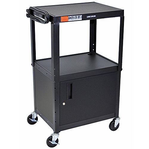 Luxor Multipurpose Adjustable Height Steel A/V Utility Cart with Cabinet - Black