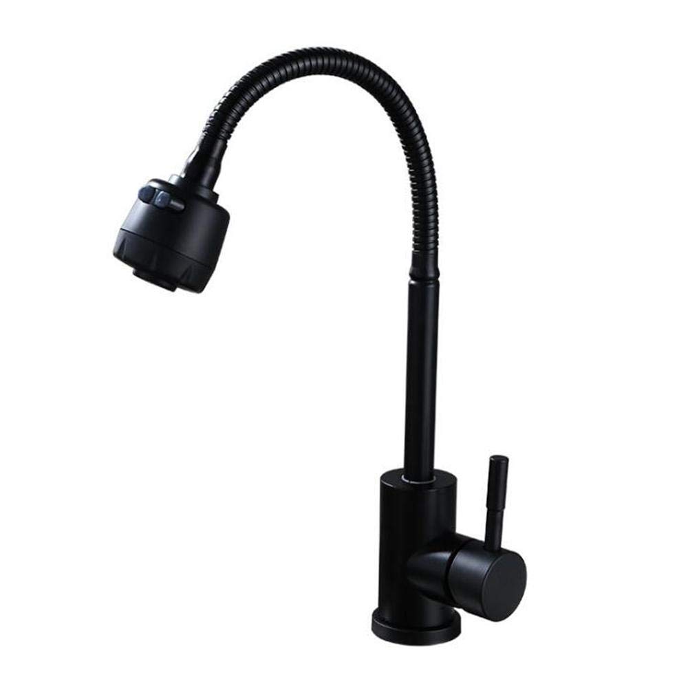 Robinet de cuisine noir en acier inoxydable rotatif à 360° eau chaude et froide