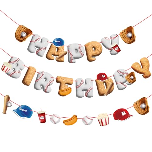 Image of Pre-Strung Baseball Birthday Decorations, Baseball Happy Birthday Banners, Pre-Assembled Sports Banners Decorations