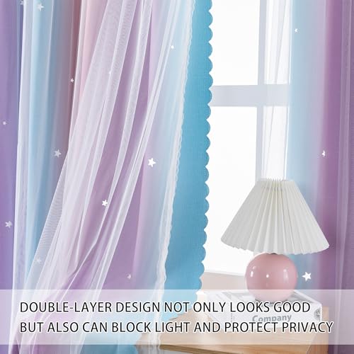 Image of Extra Wide Curtains 84 Inches Long 100 Inch Wide for Girls Bedroom Patio Sliding Door Kids 80% Blackout Curtains for Nursery Room Darkening Rainbow Princess Unicorn Wall 1 Panel 100Wx84L Pink Purple