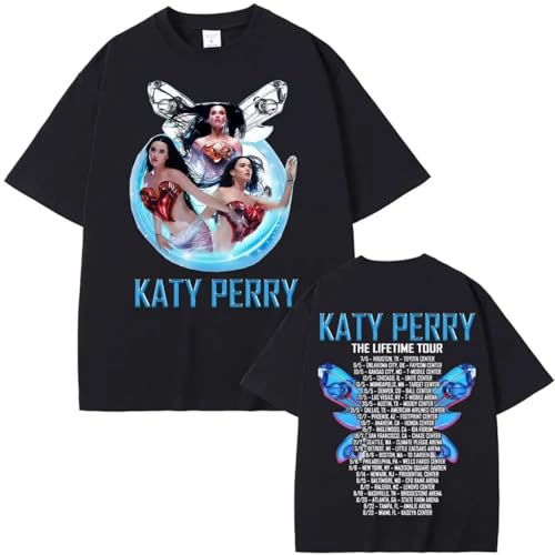 Photo de FAEWARE T Shirt Katy Tour Perry Merch À Manches Courtes Sweat Shirt Tendance Et Décontracté pour Homme Et Femme T Shirt D'été À Col Rond en Coton-Black||m