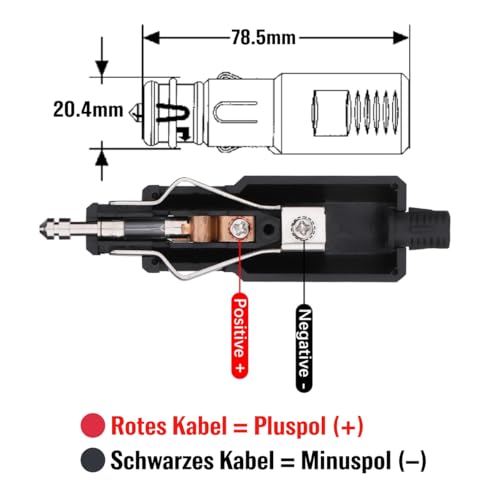 KFZ Universal 12V Zigarettenanzünder Stecker, 21mm Zig./ 12mm DIN- Ersatz Zigarettenanzünder Steckdose 12-24 Volt Normstecker mit 10A Sicherung für Auto LKW PKW Wohnmobil Motorrad (2 PCS)
