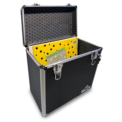 Gorilla LP50 12 Vinyl Record Storage Box Case (Black) with Free Cleaning Cloth