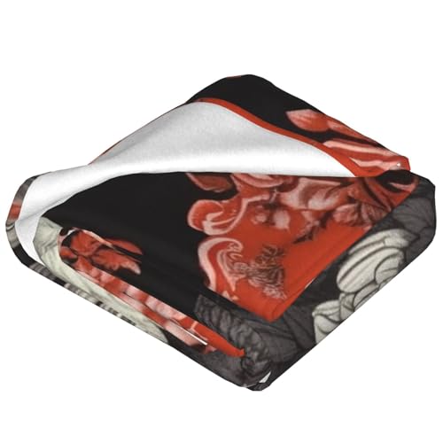 Couverture en flanelle douce microfibre coq fleurs rouges lit - 3