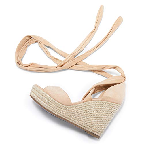 Image of SERAIH Womens Lace up Espadrilles Platform Wedges Sandals Heels Tie Ankle Strap Summer Dress Shoes
