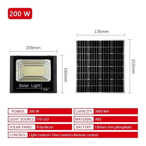 Luz solar LED potente de 200W con control remoto para iluminar patios de forma impermeable 3
