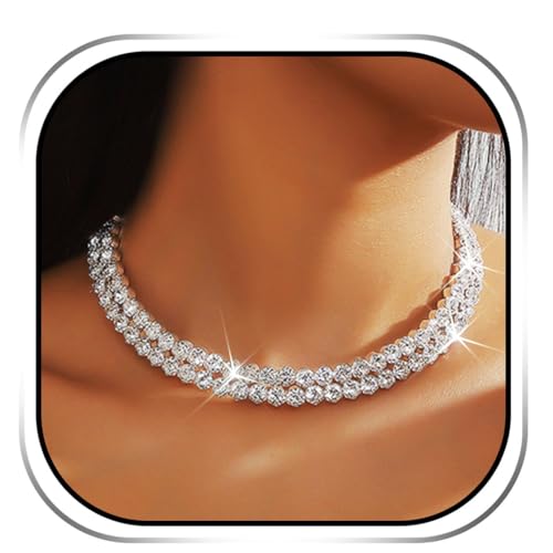 JONKY Rhinestone Choker Necklace Silver Diamond Crystal Jewelry for Women