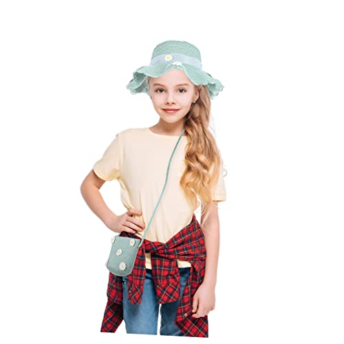 Homoyoyo 1set Breathable Straw Hat and Handbag for Girls Adorable Brim Design for and Family Outings3