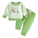 Conjunto Niña - Conjuntos De Camiseta Y Pantalones De Manga Larga Con Estampado De Dibujos Animados A Rayas Para Niños Y Niñas (Green 18-24 Months)