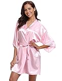 💗【Diseño de moda】 Albornoz de raso con hermosos detalles de encaje en las mangas y el bajo. Para cerrar por delante con cinturilla y dos bolsillos laterales, perfecto para dormir o en el salón.