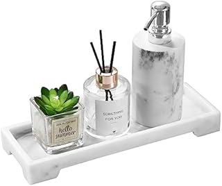 Luxspire Vanity Tray, Bathroom Tray Toilet Tank Storage Tray, Resin Kitchen Sink Trays, Vanity Countertop Organizer for Candles Soap Towel Perfume Holder Jewlery Dish, Marble Style -S- White Marble