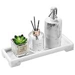Luxspire Bathroom Vanity Tray, Resin Toilet Tank Tray, Kitchen Trays, 11" x 4" Rectangle Bathroom Tray for Counter, Marble Tray for Soap Dispenser Perfume Jewelry, Small, White Marble