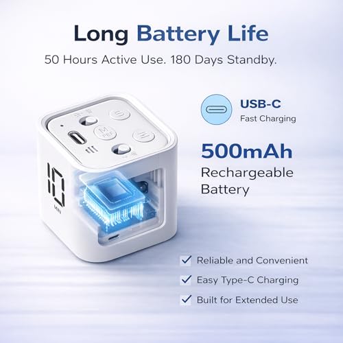 Image of Pomodoro Timer Cube for Study, Gravity Sensor Flip Auto Start 5 /10 /30 /60 Min & Custom Countdown, USB C Rechargeable Silent Focus Vibration Alert, ADHD Desk Productivity Timer for Students (White)