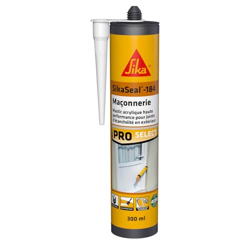 SIKA - Mastic acrylique haute performance - SikaSeal-184 Maçonnerie blanc - Réparation de fissures - Joints d’étanchéité - Extérieur et intérieur - 300 ml