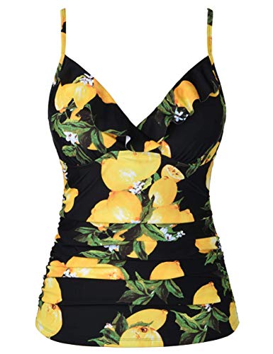 Image of Hilor Women's Tankini Tops Shirred Ruffled Swimsuits V Neck Swimwear Top