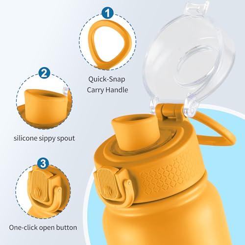 Image of GOPPUS 20 Oz Insulated Stainless Steel Water Bottle BPA-Free Sports Water Bottle, Great for Travel, with Chug Lid - Leak & Sweat Proof with Anti-Dust Lid(orange)