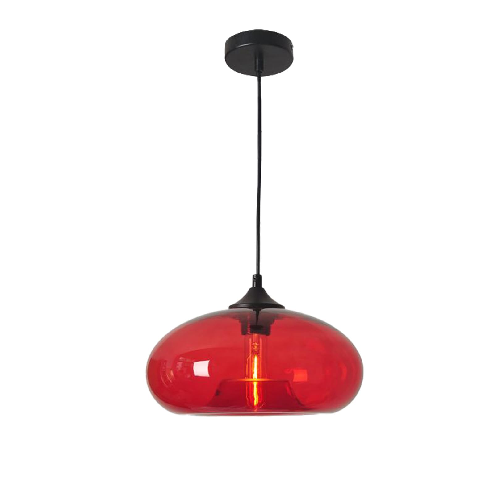 Tropibed Industrial Pendant Light, Colorful Glass Pendant Lighting Fixtures for Kitchen Island Farmhouse Creative Glass Pendant Light Shade Vintage Lamp Retro Ceiling Hanging Lamp (Red)