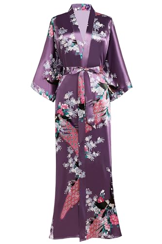 BABEYOND Babyond - Bata de mujer, maxi, larga, kimono, de playa, diseño de pavo real, estampado de punto, kimono champán talla única, Lila., Talla única