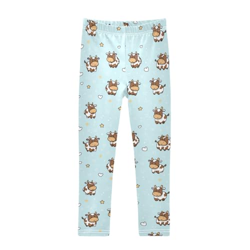 Vdsrup Girls Leggings Cartoon Cow Cyan Kids Length Leggings Pants Athletic Yoga Pants Toddler Tights Trousers 4T