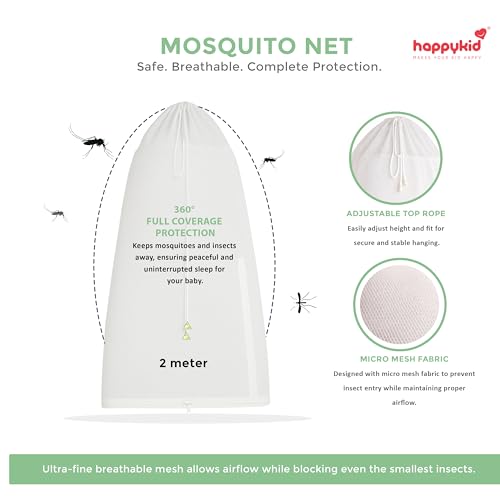 Image of Happykid Baby Cradle Set | Durable Cotton Cloth, Mosquito Net, Spring, Triangle and Window Hanger (Green, Without Bed)