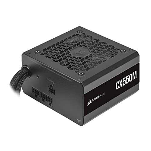 Corsair CX550M (2021), CX-M Series, 550 Watt 80 PLUS Bronze Semi-Modulaire Silencieux ATX Alimentation (Connexion EPS12V, Fonctionnement Silencieux, Condensateurs 105 °C, Format Compact) Noir