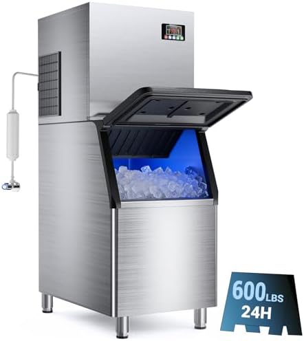 600LBS/24H Commercial Ice Machine Maker, 420LBS Capacity Large Industrial Ice Maker, Clear Ice Cubes Ready in 5-15min, Micron Water Purification Filter 99% impurities, for Cafe, Bar
