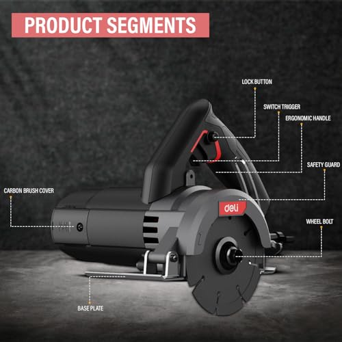 Image of Deli DE-YS110-1E 1300W Corded Electric Marble Cutter High-Speed 13000RPM Adjustable Bevel Cutting Max 32mm Cutting Depth 110mm Blade Safe & Precise for Professional Use (Pack of 1, Voltage:220V-240V)
