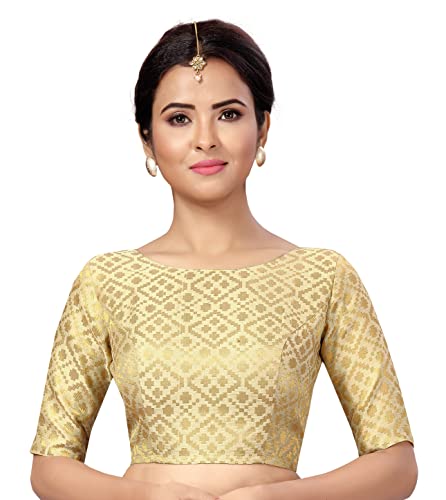 Image of Studio Shringaar Women's Readymade Brocade Elbow Length Sleeves Saree Blouse