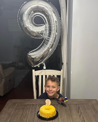 Image of Silver 9 Balloon, Number Balloons 40 Inch, 9th Giant Birthday Decorations, 19th 29th Silver Party Decorations Supplies, Number 9 Balloon