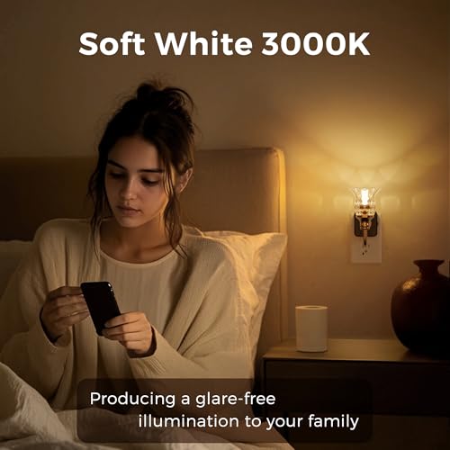 Image of L LOHAS LED Night Lights Plug into Wall, 3000K Soft White LED Floral Night Light with Auto Sensor, 0-100lm Adjustable Brightness Plug in Nightlight, for Hallway Bedroom Stairway Gift