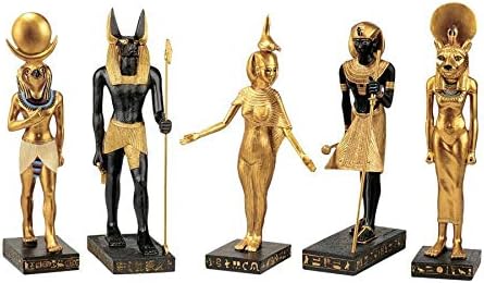 Design Toscano WU9600 Gods of the Egyptian Realm Figurine Statues, 8 Inch, Set of Five, Polyresin, Black and Gold