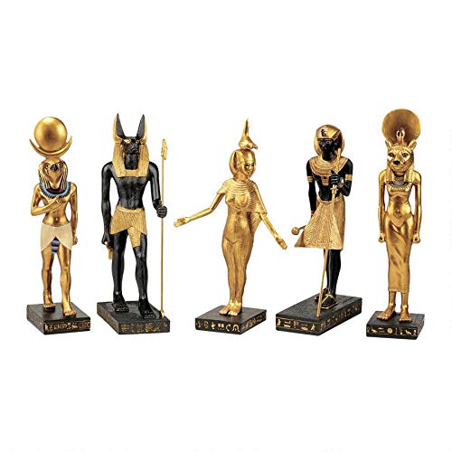 Design Toscano WU9600 Gods of the Egyptian Realm Figurine Statues, 8 Inch, Set of Five, Polyresin, Black and Gold
