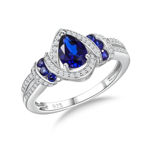 Daybyday DR12946-9-8-US Pear Ring 925 Sterling Silver Blue Sapphire September Birthstone Ring Blue Stone Rings cover