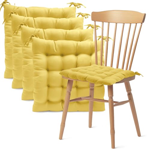 Pack 4 Cojín para silla 40x40x5 cm｜Repelente al agua y fácil de limpiar｜Con cintas de sujeción｜Funda con cremallera desmontable｜Uso interior y exterior｜Ideal para comedor, terraza, jardín u oficina
