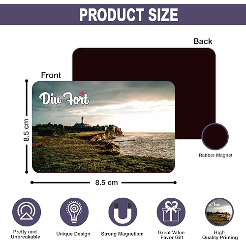 Image of Elegant Fridge Magnet with Themes |Rectangular Size Refrigerator Magnet with Magnetic Rubber Back | Pack of 1, 8.6cm X 5.4cm (Diu Fort)