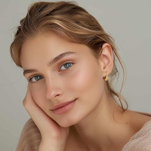 Gold Hoop Earrings for Women 14K Gold Earrings for Women Design Hypoallergenic Lightweight Gold Hoop Earrings Hoops 13 MM/18 MM/22 MM3