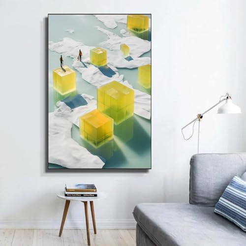 Impression sur toile contemporaine tableau abstrait jaune et vert salon 20x35