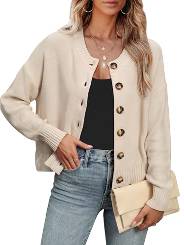 ANRABESS Women Knit Cardigans Sweater Open Front Button Down Long Sleeve Cropped Lady Jacket Outwear 2025 Fall Outfits