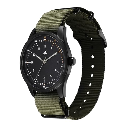 Image of Fastrack Stunners XI with Quartz Analog Black Dial Green Nylon /NATO Strap Watch for Men - 38214NP01