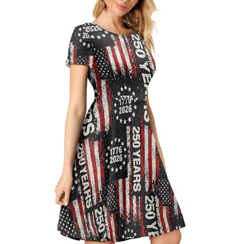 Image of AFPANQZ Womens Casual Summer Lightweight Vintage Dress Short Sleeve Midi Dress Knee-Long Luxury Formal Dress